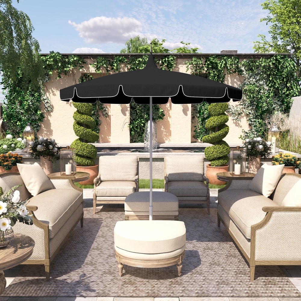 California Umbrella 85' Classic Pagoda Series Patio Umbrella With White Aluminum Pole Push Lift Sunbrella