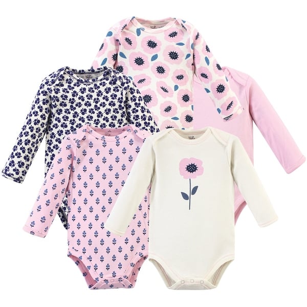 slide 1 of 1, Touched by Nature Baby Girl Organic Cotton Long-Sleeve Bodysuits 5pk, Blossom 0-3 Months - Blossom