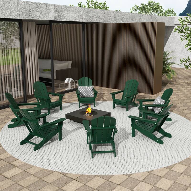 Polytrends Laguna Hdpe All Weather Outdoor Patio Foldable Adirondack Chairs (Set Of 8) - Dark Green