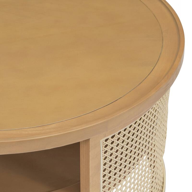 2-Tiered Round Walnut Wood Coffee Table