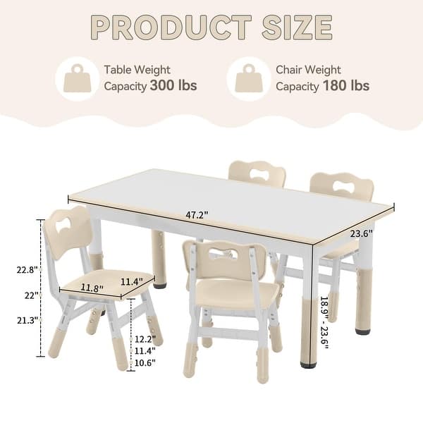 Kids Study Table and Chairs Set, Height Adjustable Toddler Table and ...