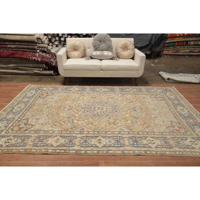 Hand Knotted Oriental 100% Wool Carpet Traditional Floral Brown Kerman Area Rug - 9' 3'' X 6' 3''