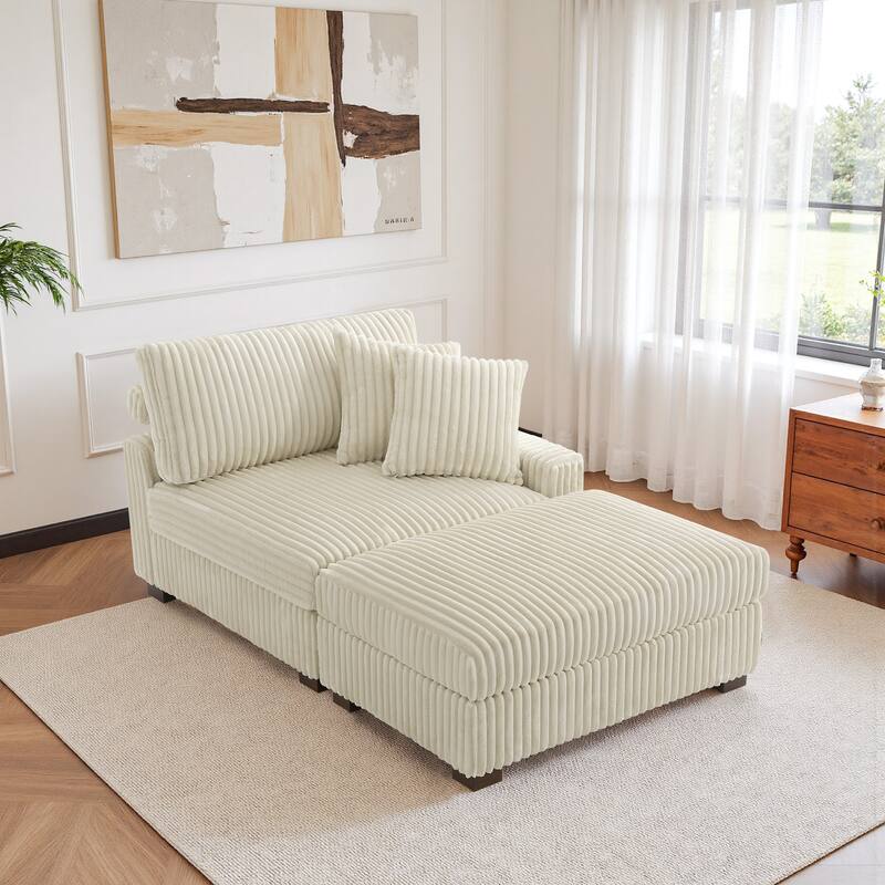 Modular Armchair and Ottoman Set with Adjustable Headrest, Flannel Upholstery