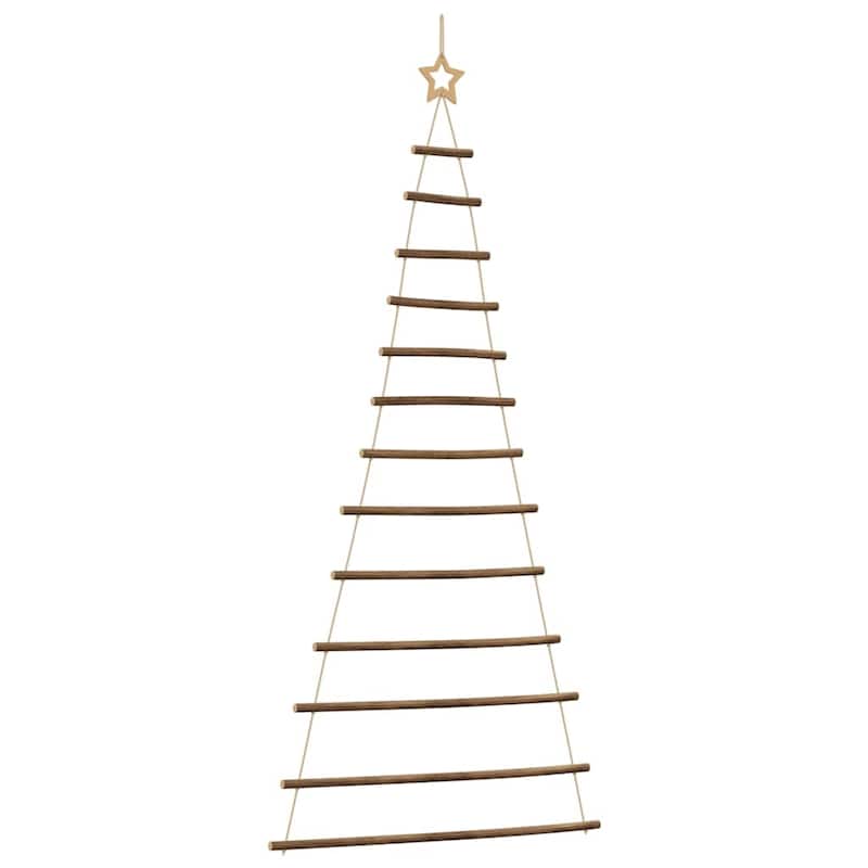 vidaXL Hanging Christmas Trees with Top Stars 2 pcs 21.7x47.2" Natural Branch