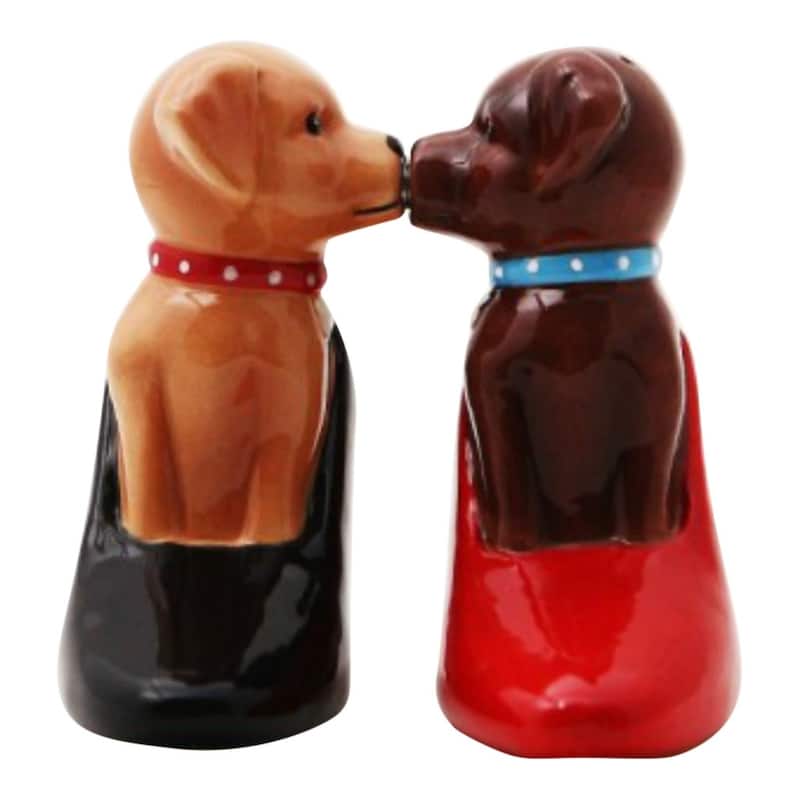 Cute Puppies in High Heel Pumps Salt and Pepper Shaker Set - Red
