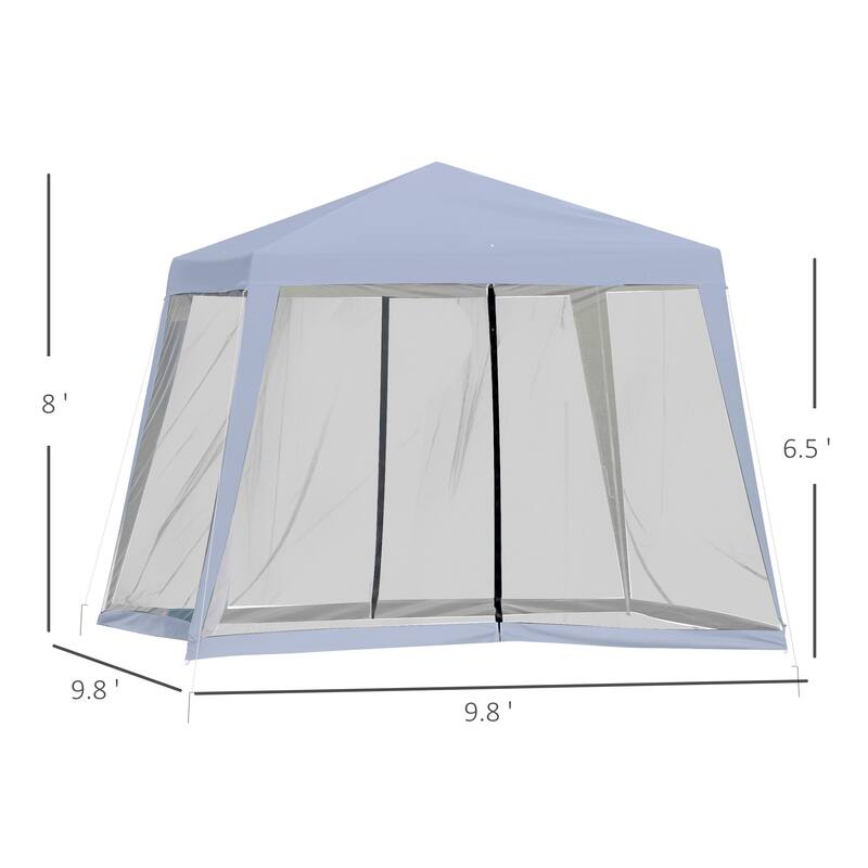 Outsunny 10' x 10' Folding Slant Leg Screened Sun Shelter Canopy Tent with Mesh Sidewalls