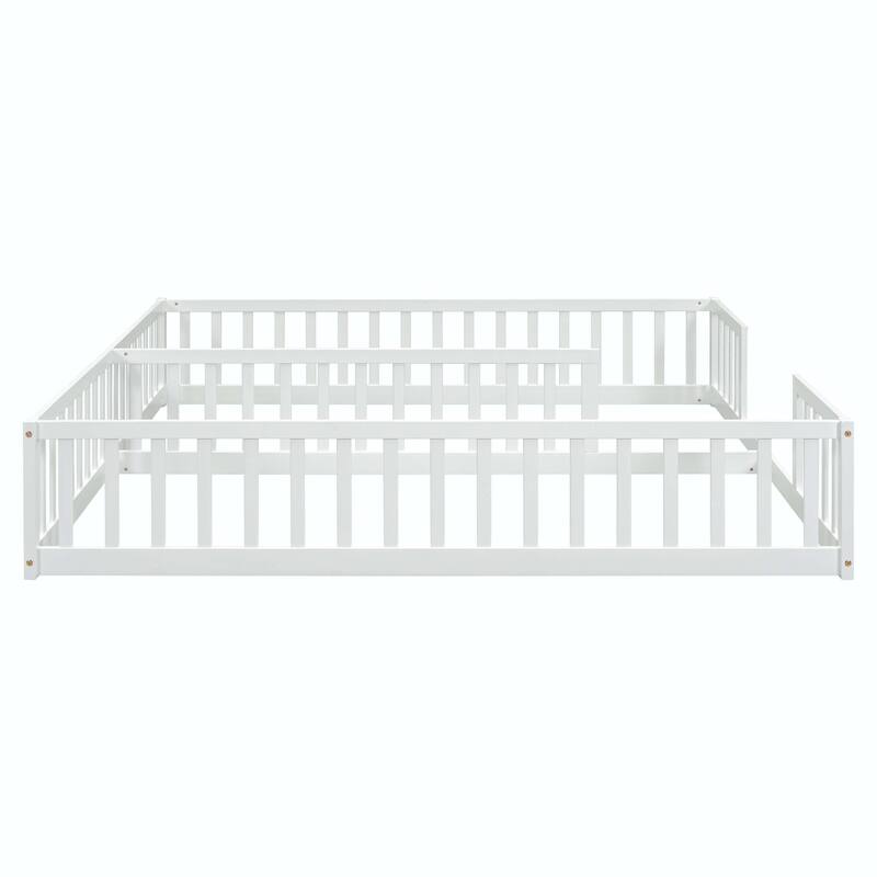 Double Twin Floor Bed with Fence and Guardrails, without door