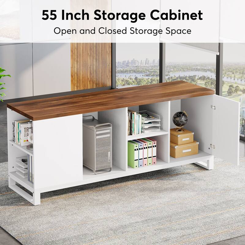 70.8’’ Executive Desk with 55” File Cabinet, Large L-Shaped Office Computer Desk with Storage Shelves and Cabinet
