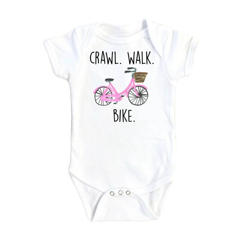 Bicycle Crawl Pink - Baby Boy Girl Clothes Infant Bodysuit Funny Cute Newborn - White - Newborn