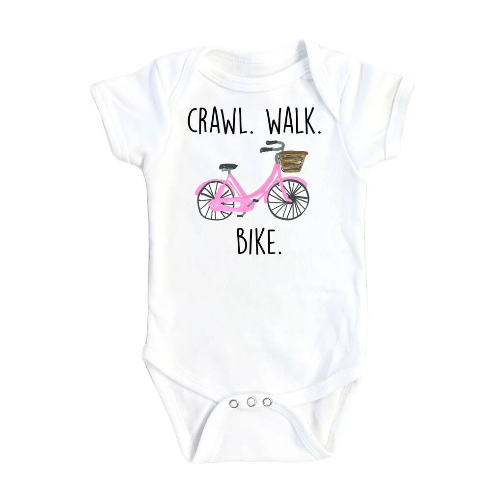 Bicycle Crawl Pink - Baby Boy Girl Clothes Infant Bodysuit Funny Cute Newborn