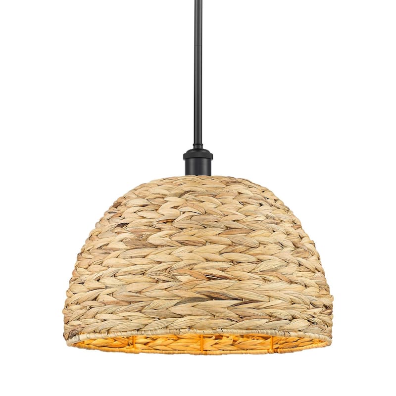 Innovations Lighting 516-1S-13-16 Woven Rattan Pendant Woven Rattan - Matte Black / Natural