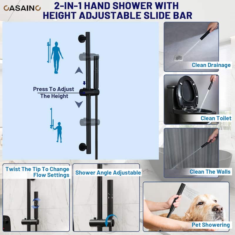 3-Spray Patterns 1.8 GPM 12 in. and 6 in. Dual Shower Head and Handheld Shower Head with Digital Display and Pressure-Balanced