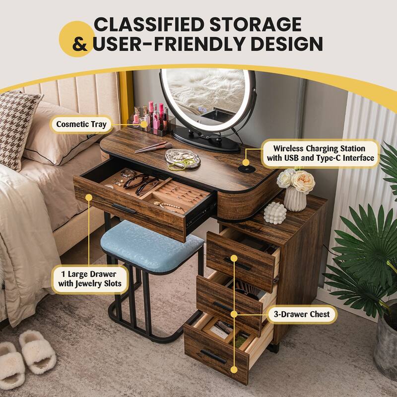 Costway Vanity Table Set 3-Color Dimmable Human Body Induction Light - See Details
