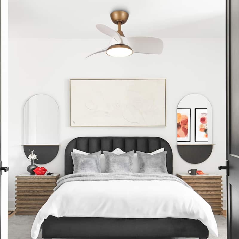 28" Black Modern Dimmable LED Ceiling Fan with Light and Remote
