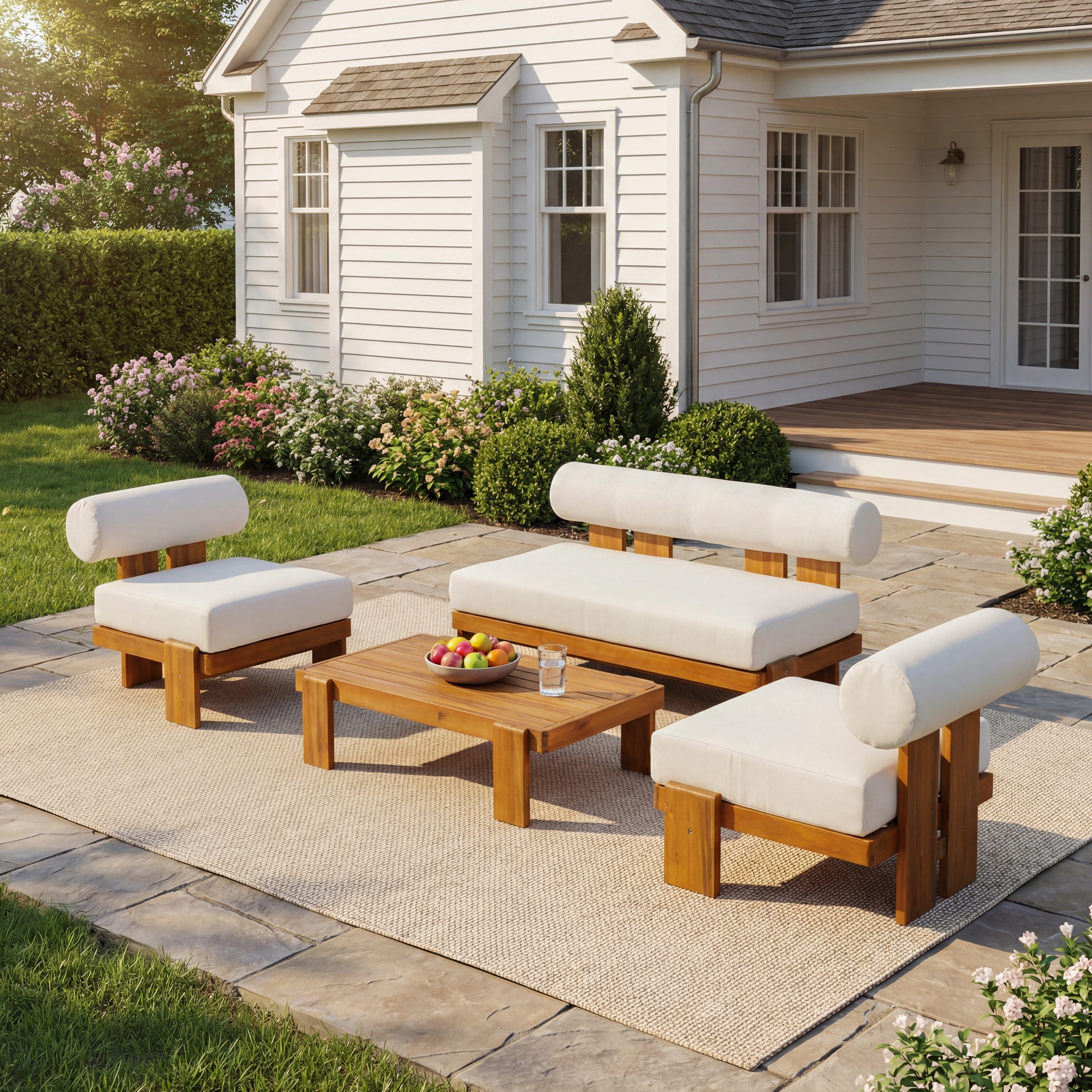 Christopher Knight Home - Modern Outdoor 4-Piece Acacia Wood Conversation Set with Water-Resistant Cushions