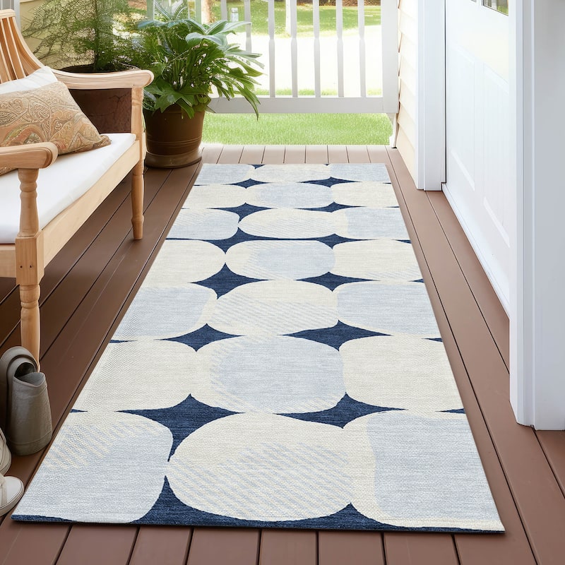 Machine Washable Indoor/ Outdoor Chantille Puffy Modern Rug - Navy - 2'3" x 7'6"
