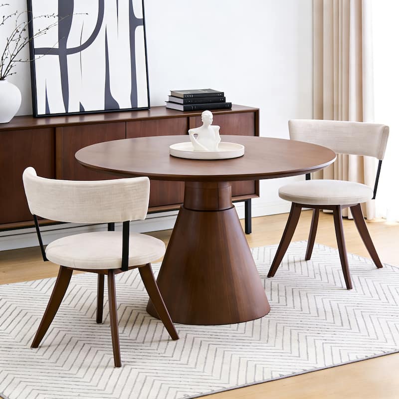 Christopher Knight Home - Modern Upholstered Rubber Wood Dining Chairs with Curved Back - Set of 2 - Beige,Walnut