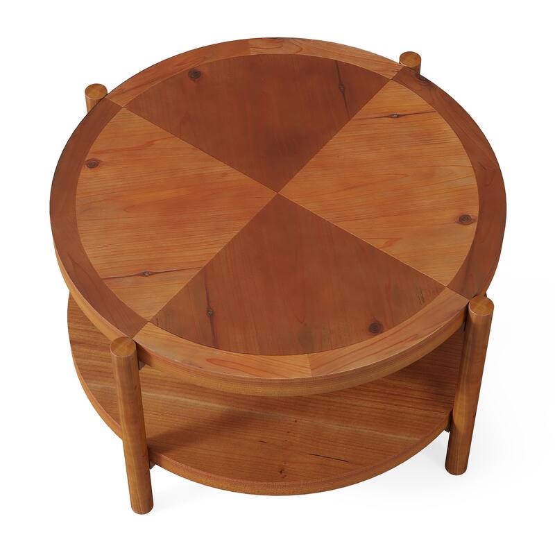 31.5" Solid Wood Round Coffee Table with Storage Shelf
