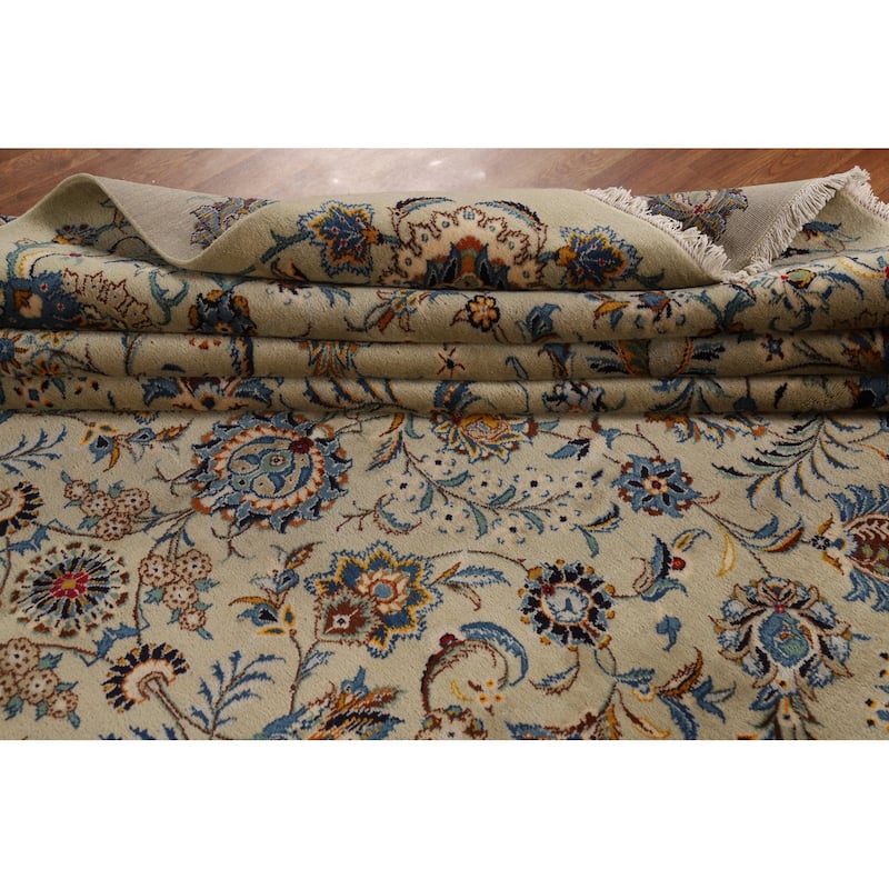 Vegetable Dye Floral Kashan Persian Large Rug Handmade Wool Carpet - 11'0"x 14'11"