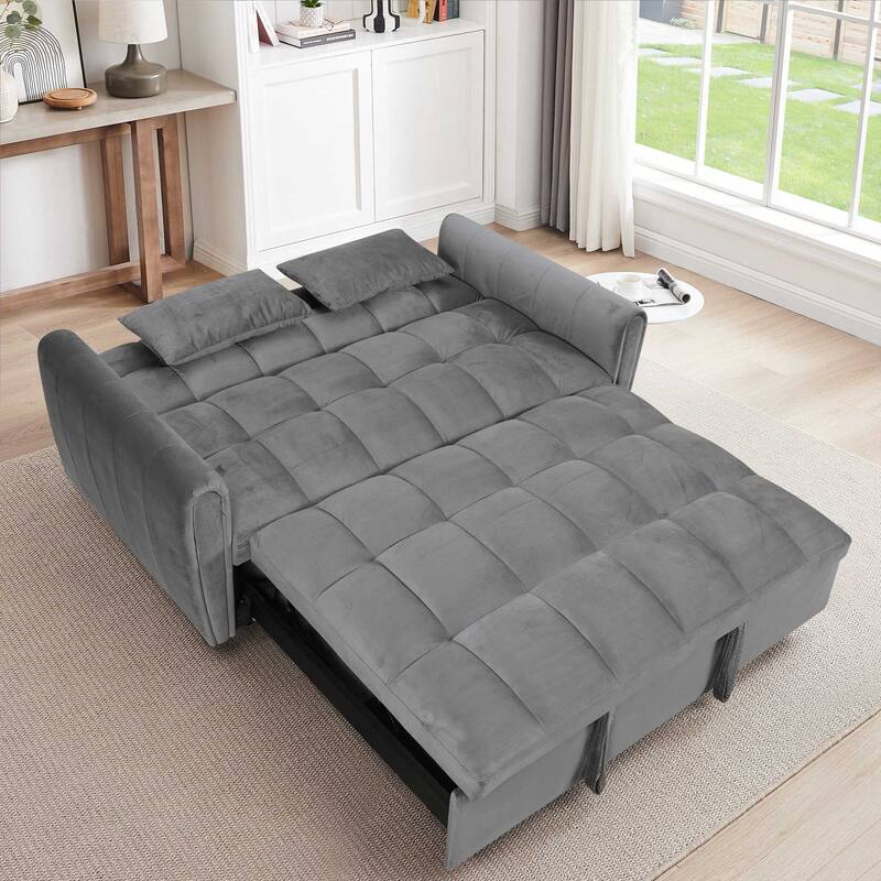 64.9" 3-in-1 Convertible Queen Sofa Bed, Storage Bag and Pillows