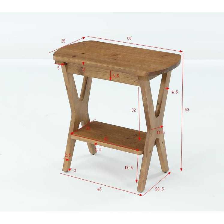 2-Tier Solid Wood Side Table with Storage