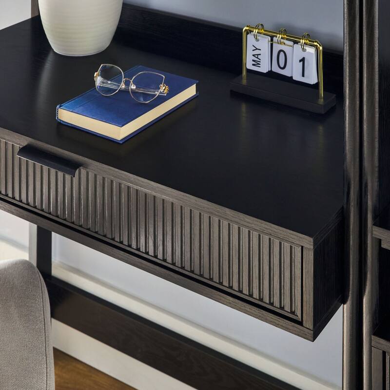 Walker Edison Hutch Desk with 2 Wide Bookcases