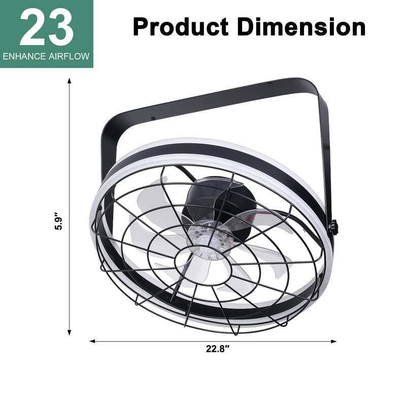 Cusp Barn 23 Inch Modern Wall Mount Fans, Oscillating Plug in Ceiling Fan with Lights, Folding Rotating Smart Fan with APP