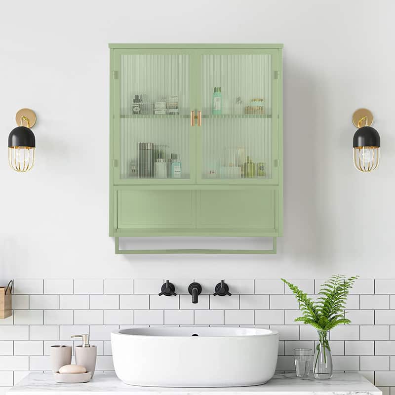 23.62"Glass Doors Wall Cabinet with 2-tier Enclosed Storage