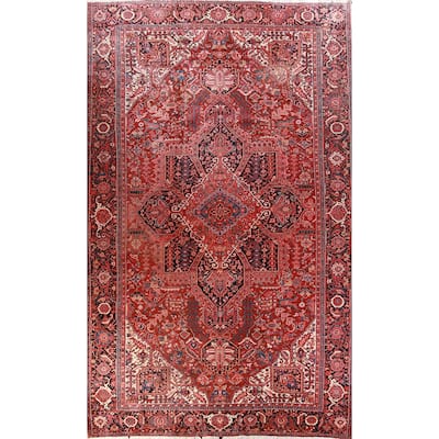 Vegetable Dye Red Geometric Heriz Vintage Persian Large Wool Carpet - 12'0" x 19'3"