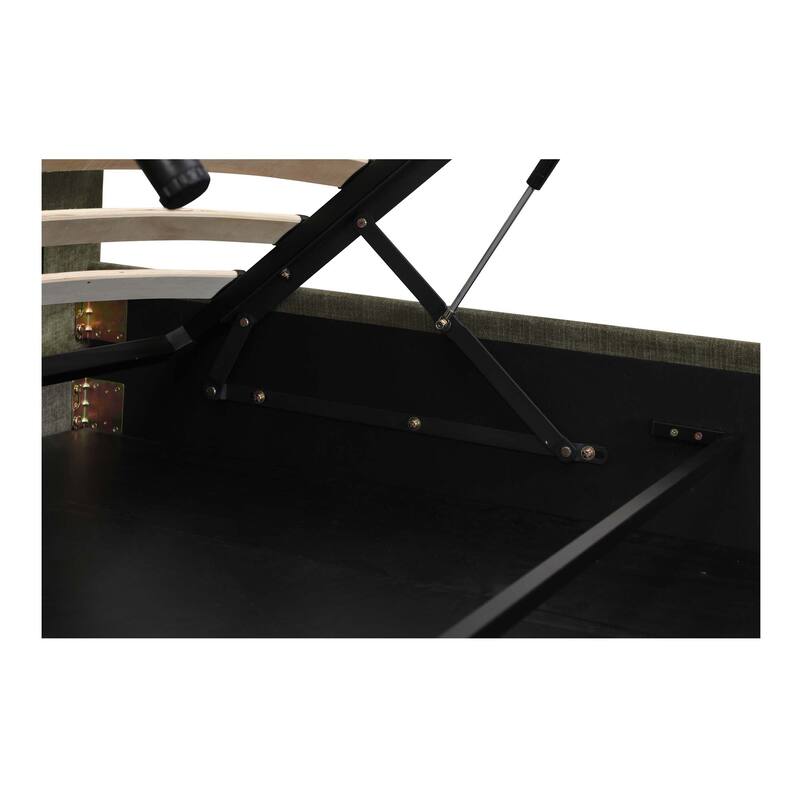 NADAAL STUDIOS Aloura Green Upholstered King Bed with Tufted Headboard and Hydraulic Lift Storage