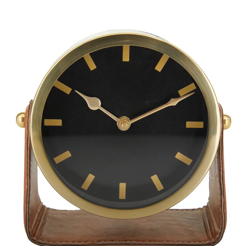 Silver or Gold Stainless Steel Metal Decorative Clock with Leather Stand