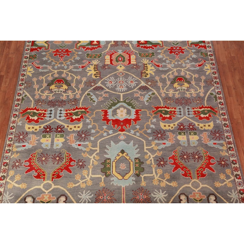Floral Gray Oushak Oriental Area Rug Handmade Wool Carpet - 9'1" x 12'2"