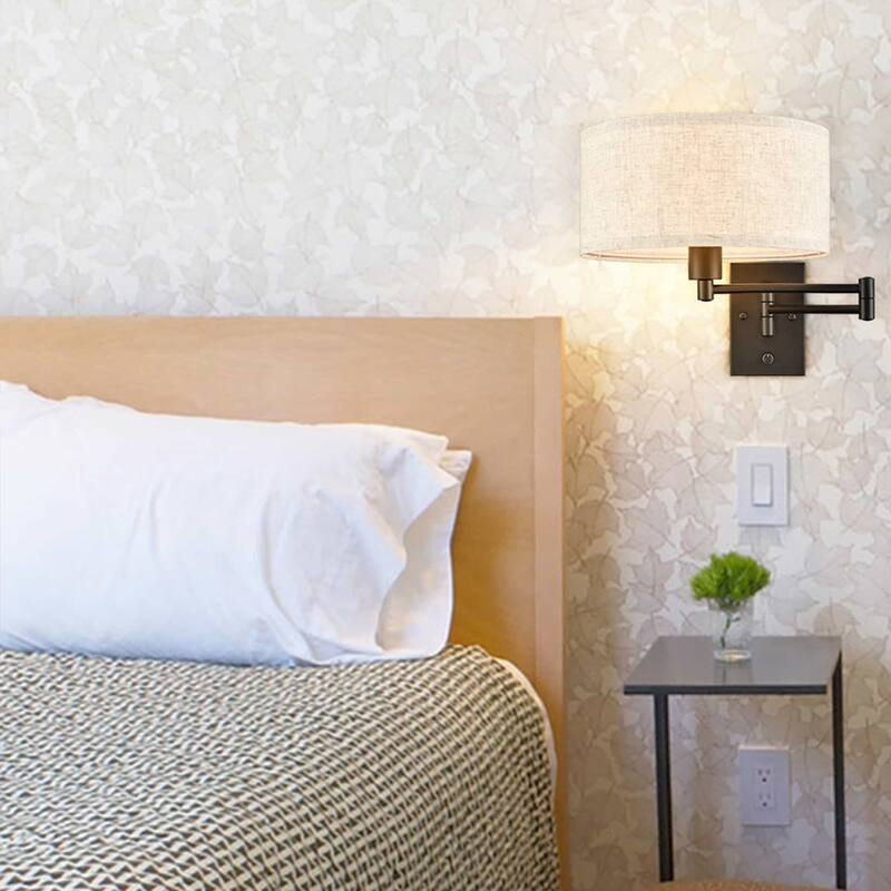 Cagli Black & Beige Shade Wall Sconces Plug-in & Hardwired Swing Arm Wall Lights, 1-Light