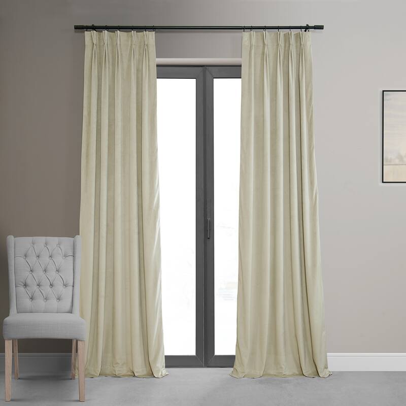 Exclusive Fabrics Signature Pleated Blackout Velvet Curtain (1 Panel) - 25 X 108 - Cool Beige