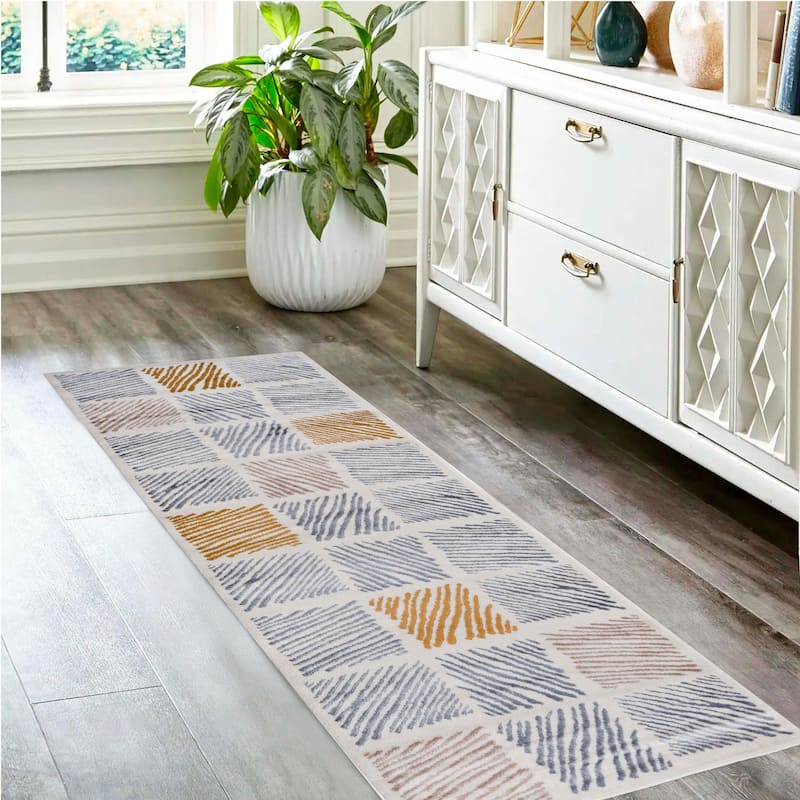 Superior Modern Geometric Indoor Area Rug - 2'7" x 8' - Grey