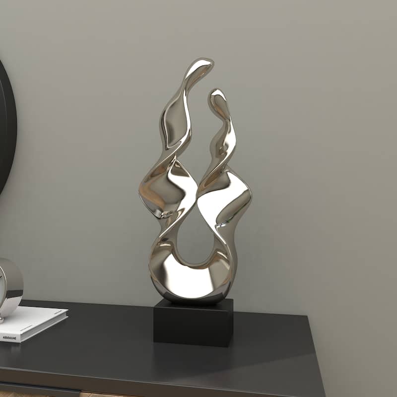 Ceramic Abstract Decorative Sculpture with Black Base - Silver - Roche River Decor