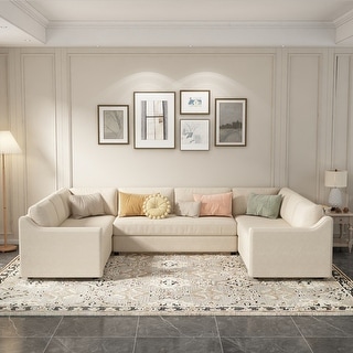 3 Pieces Upholstered U Shaped Large Sectional Sofa with Comfort