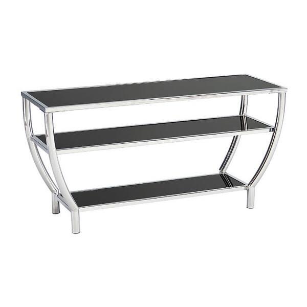 Shop Steel Tv Stand With Three Fixed Glass Shelves Black And Silver Free Shipping Today Overstock 29448883