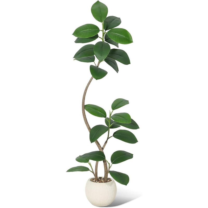 Artificial Plant Faux Fiddle Leaf Fig Tree with Off White Sphere Resin Planter - 5 FT