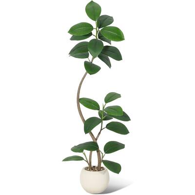 Artificial Plant Faux Fiddle Leaf Fig Tree with Off White Sphere Resin Planter