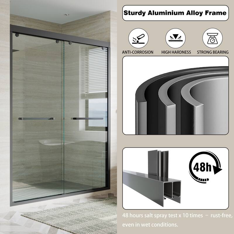 44-48"W/56-60"W x 75"H Double Sliding Shower Door With 8mm Tempered Glass & Aluminum Alloy Frame