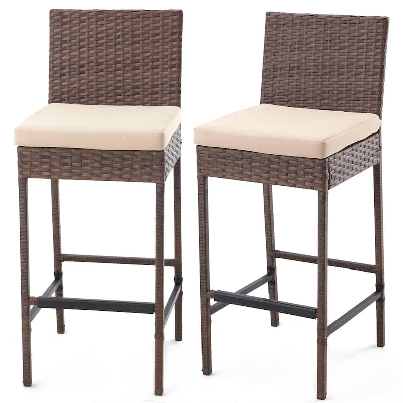 AVAWING Set of 2 Patio Wicker Barstools Rattan Bar Height Chairs