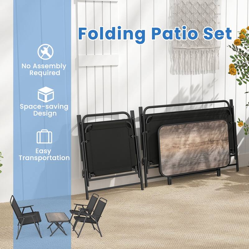 4-Piece Outdoor Foldable Furniture Set with Metal Frame Chairs and Coffee Table for Poolside and Backyard - 35" x 20" x 16"