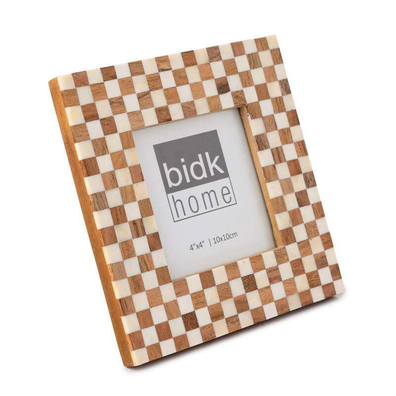 Checkered Rectangular Picture Frame - for 4" x 4" Photo - Brown and White