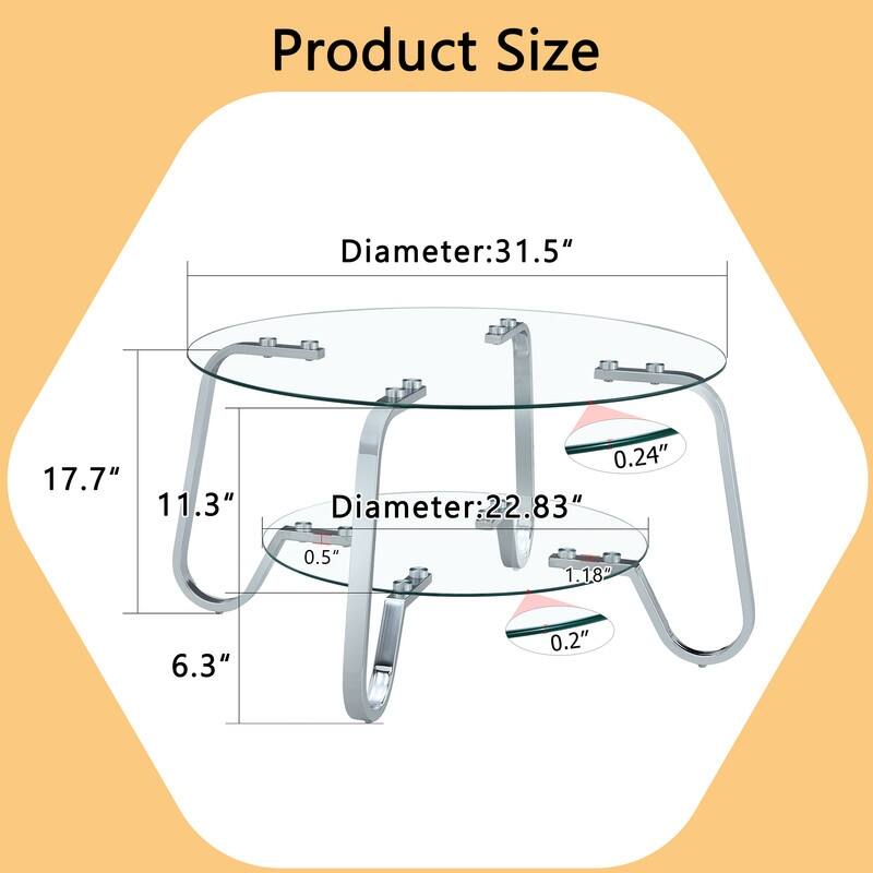 Vintage Minimalist Metal & Glass Coffee Table - 31.5" Square, Double Layer Tempered Glass