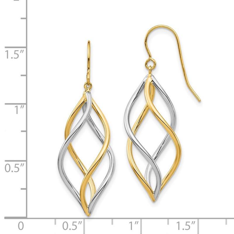 Curata 14k Two tone Gold Polished Long Drop Dangle Earrings 39.75x12.5mm