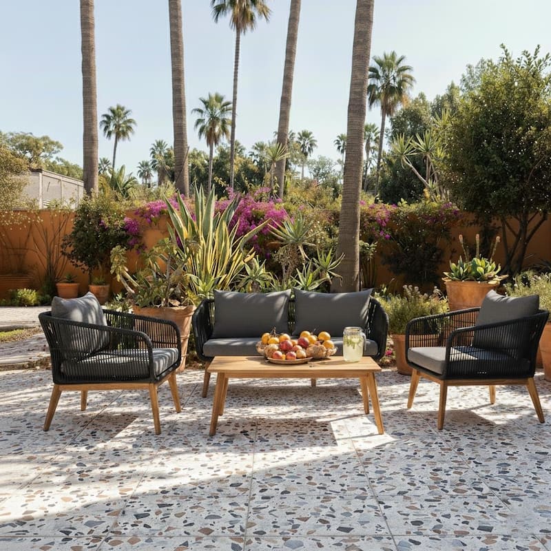 M4H Mieres 4-Piece Acacia Wood Outdoor Rope Conversation Set