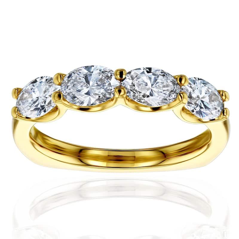 Kobelli 1.3 Carat Lab Grown Diamond 14k Solid Gold Euro Shank 4-Stone Kelsey Wedding Ring - Yellow - 5.5