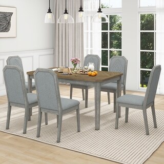 7-Piece Farmhouse Dining Set Classic Rustic Table and 6 high-back ...