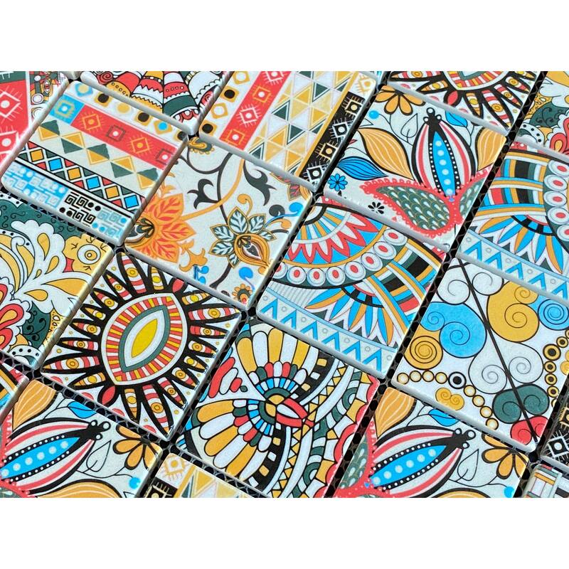 2 x 2 Marble Grid Mosaic Tiles with Color Laser Injet on the Surface